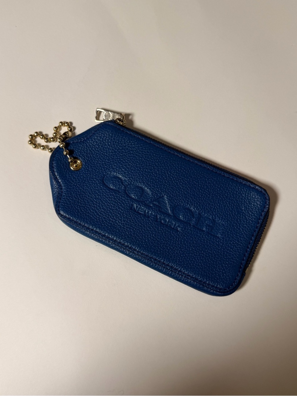 Rare Coach New York Teal Blue Pebbled Leather Mini Zip Pouch Keychain